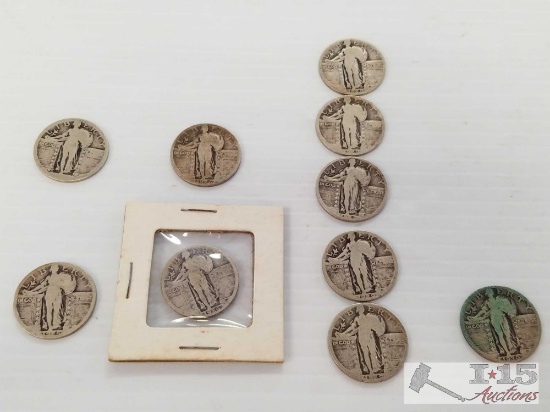 10 U. S. Liberty Silver Quarters: 1925, quantity 2 - 1926, quantity 5 - 1929, 1930