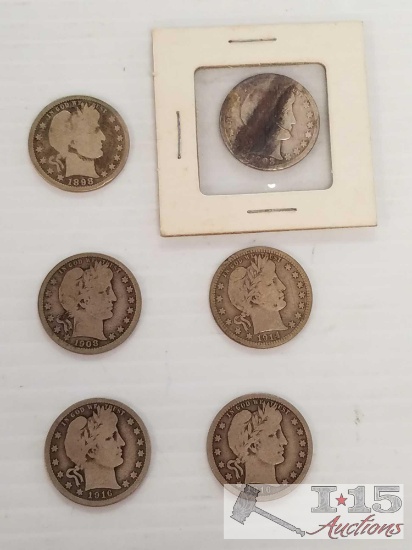 Six U.S. Silver Quarters: 1898, 1903, 1908, 1914, quantity 2 - 1916,