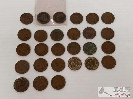 Approximately 27 Indian Head pennies: 1859 - 1907