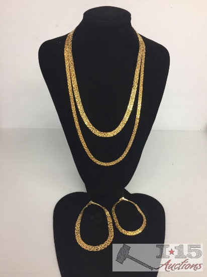 2 Gold Necklaces with Matching Bracelets