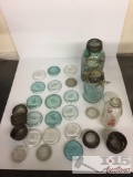 Vintage looking Glass mason jars, glass lids