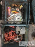 3 bins of misc tools, hand tools, skilsaw,