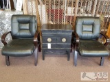 Two office chairs and vintage wood cabinet