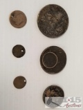 1900 O Liberty silver dollar, 1902 half dollar melded together with 1902 dime & another coin, 1900