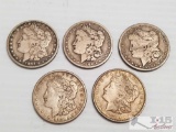 5 Morgan Silver Dollars: 1891 O, 1900 O, 1901 O, (2) 1921