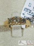 Size 7 - 0.75 carat 3 stone diamond engagement anniversary ring set in 14 kt. yellow gold