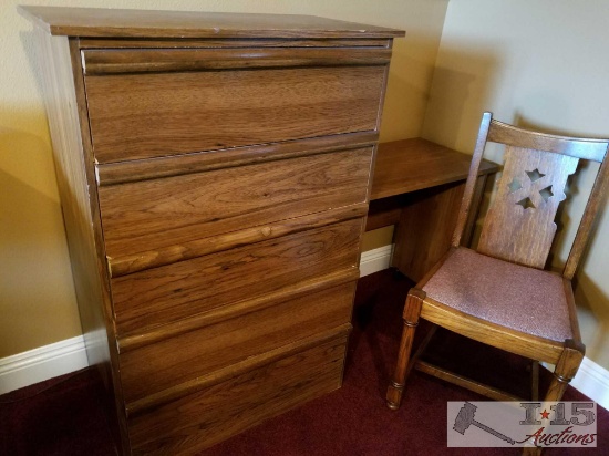 Dresser, desk and vintage wood chair