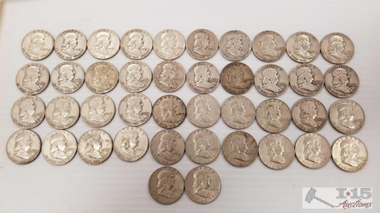 42 Silver Ben Franklin Half Dollars