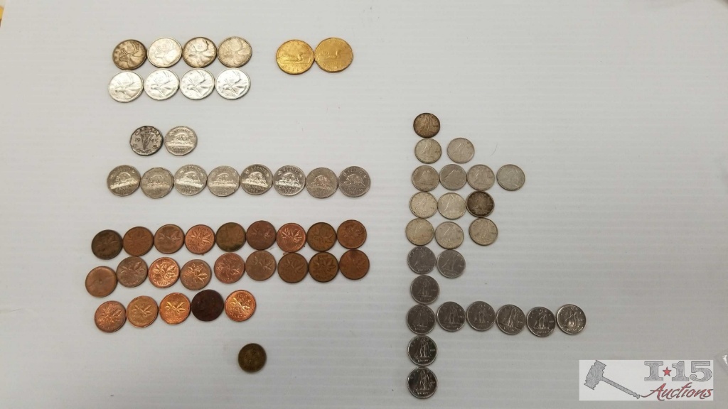 Misc. Canadian and other Foreign Coins. Dollars, Quarters, Dimes, Nickels, and Pennies