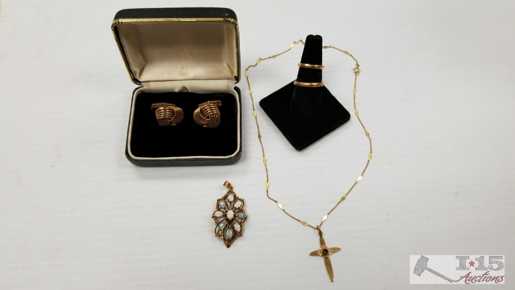 Misc. Gold Jewelry, Earrings, Rings, Pendant, and Necklace