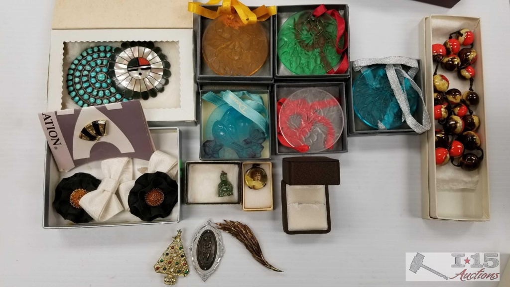 Misc. Costume Jewelry with 5 Glass Art Pieces