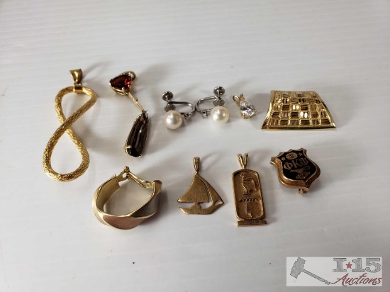 Misc 14k Gold Jewerly. Pendants, Pins, and Earrings.