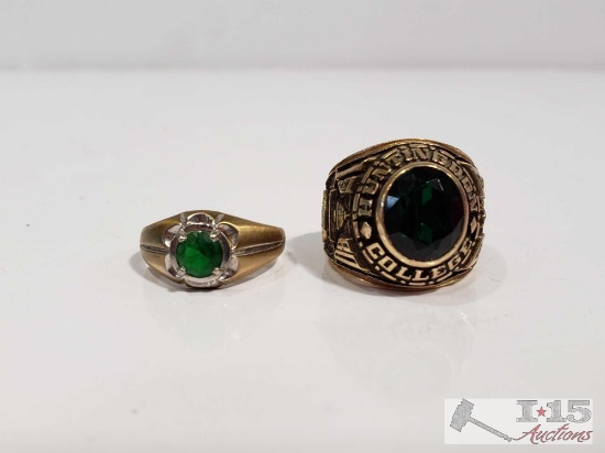 Two 10K Gold Rings with Green Stones