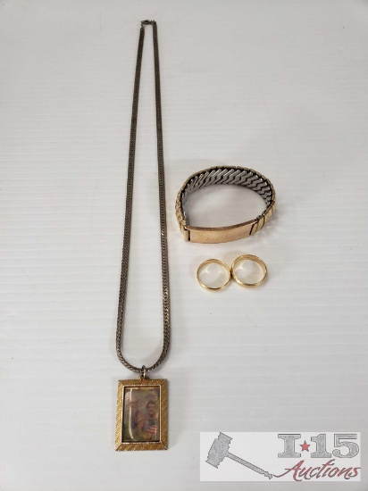 2 14k Gold Rings, 1/20 10k Gold Bracelet, and a Necklace with Pendant