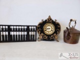 An Abacus, a Copper Tea Pot and a Vintage Clock