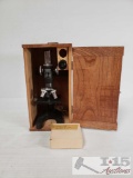 Microscope with Wood Box and Slides
