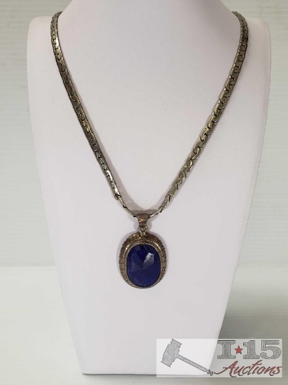 Sterling Silver Necklace with Blue Pendant