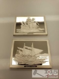 Ark Royal and Venetian Galleass Ship Sterling Silver First Edition Proofs