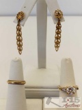 Two 14k Gold Rings and 14k Gold Earrings