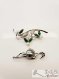 Two 14k White Gold Pins with Pearls