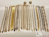 22 Costume Jewelry Bracelets and a Pair of Clip On Earings