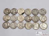 18 SILVER Franklin/Kennedy Half-Dollars 1953-1965 (not consecutive)