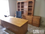Desk, Credenza, Hutch and a Filing Cabinet and a Computer Chair