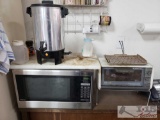 West Bend Coffee Pot, Black and Decker Toaster Over and a Panasonic Microwave