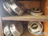 14 Hubcaps, 7 are Chevy Hubcaps