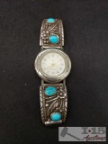 Sterling Silver/Turqouise Lascala Watch with Partial Band