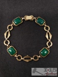Sterling Silver Bracelet with Green Stones