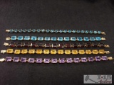 5 Gold Bracelets with Colored Stones Marked 10k