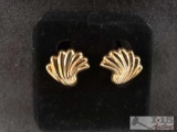 14k Yellow Gold Sea Shell Clip On Earings