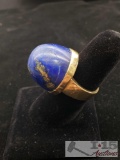 14k Gold Mens Ring with Large Blue Stone