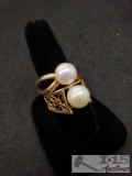 2 Gold Women's Rings Marked 14k Accented with Fresh Water Pearls