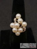 Fresh Water Pearl and Diamond Ring Marked 14k