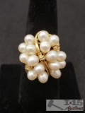 Fresh Water Pearls and Diamomd Ring Marked 14k