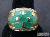 14k Gold Ring with Diamonds and Emeralds