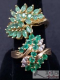 2 Ladies rings set in 14 KT Gold Accented with Emeralds