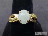 14k Gold Ring with Diamonds and Jade