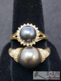 2 14k Gold Rings with Diamonds and Pearls