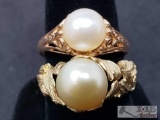 2 Gold Rings with Marked 14K and Accented with Freshwater Pearls