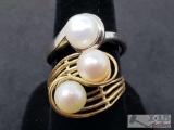 2 Beautiful Gold Rings Marked 14K Accented with Fresh Water Pearls