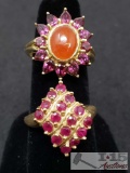 2 Beautiful Ladies 14K Gold Rings Accented with Rubies.