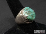 Mens Ring with Turquoise Stone Signed by Artist ZUNI FG