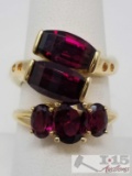 2 Stunning Ladies Rings with Garnet in Color Semi Precious Stones Set in 14 KT Gold