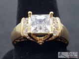 14k Gold Ring with Princess CZ Stone