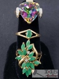 3 10k Gold Rings with Mystic Topaz and Emeralds