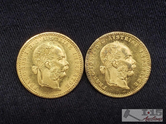 Two 1915 Austrian Gold Coins .986