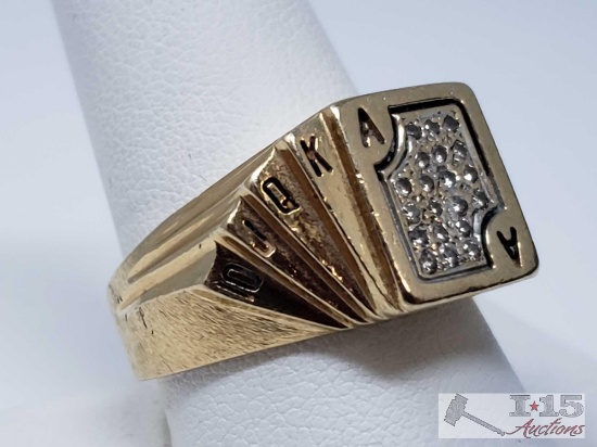 Beautiful Deck of Cards 14kt Gold Ring Accented with Diamonds